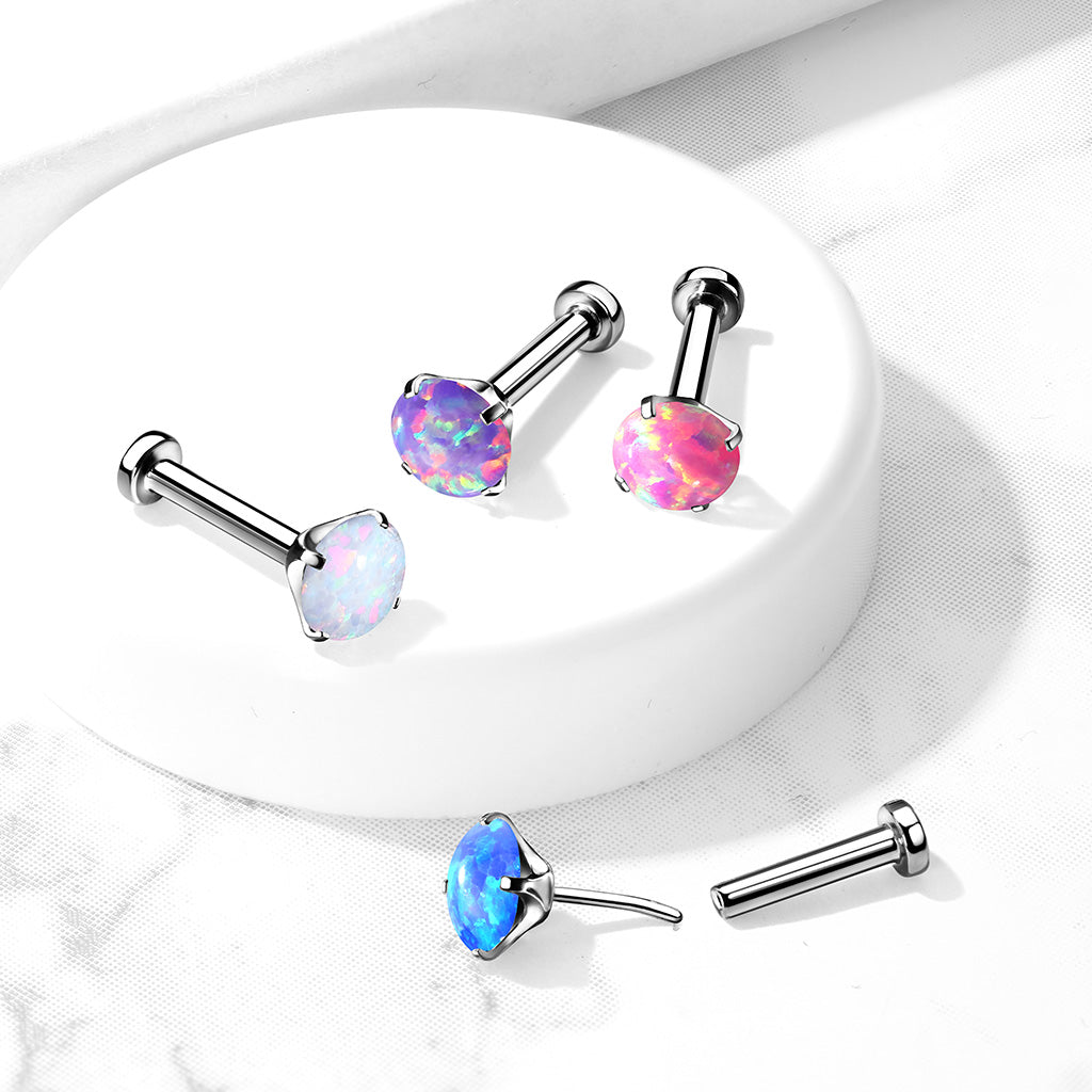 1pc Titanium Push In Prong Set Opal 16g Labret Stud Lip Ring Helix Ear Cartilage