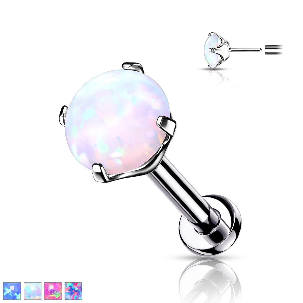 1pc Titanium Push In Prong Set Opal 16g Labret Stud Lip Ring Helix Ear Cartilage