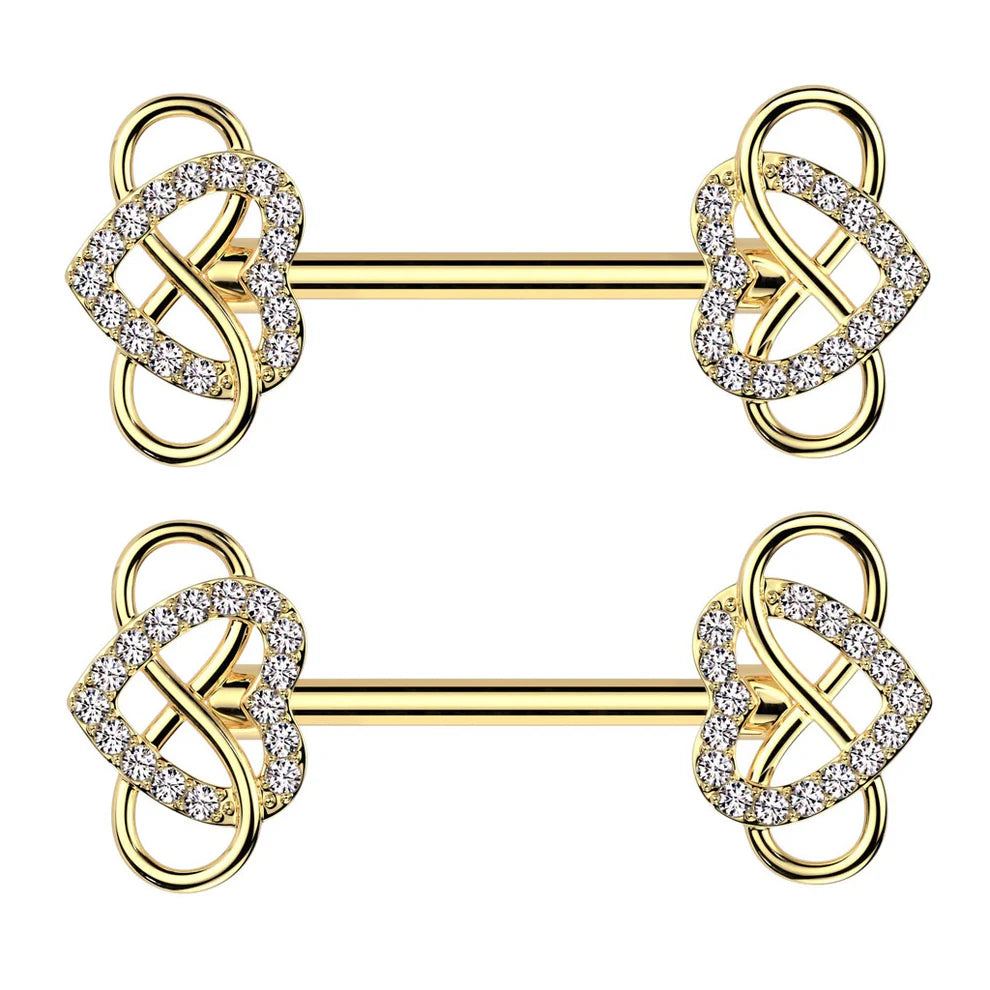 PAIR Infinity Woven Gem Heart Ends Nipple Rings Shields Barbells Body Jewelry