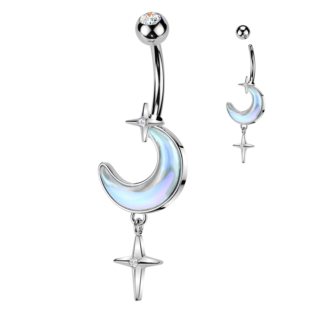 1pc Aurora Borealis Crescent Moon Belly Ring Navel Naval