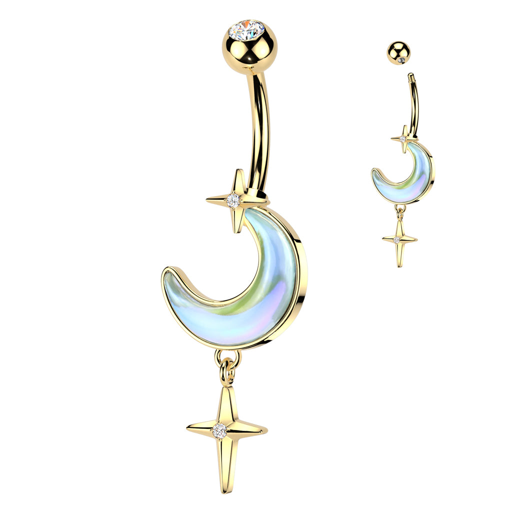 1pc Aurora Borealis Crescent Moon Belly Ring Navel Naval