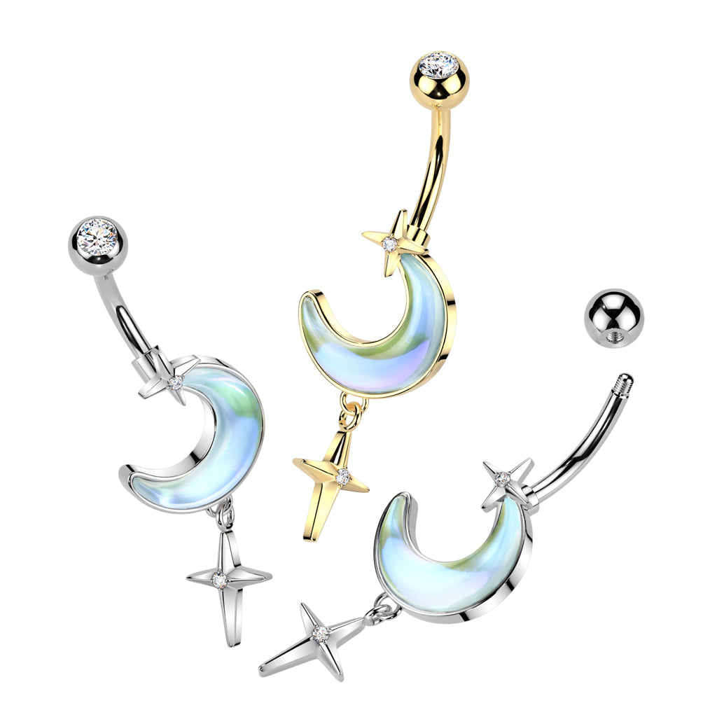 1pc Aurora Borealis Crescent Moon Belly Ring Navel Naval