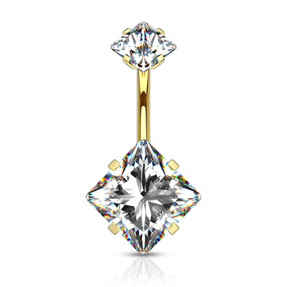 1pc Prong Set Square CZ Gem Belly Ring Internally Threaded Navel Naval Piercing