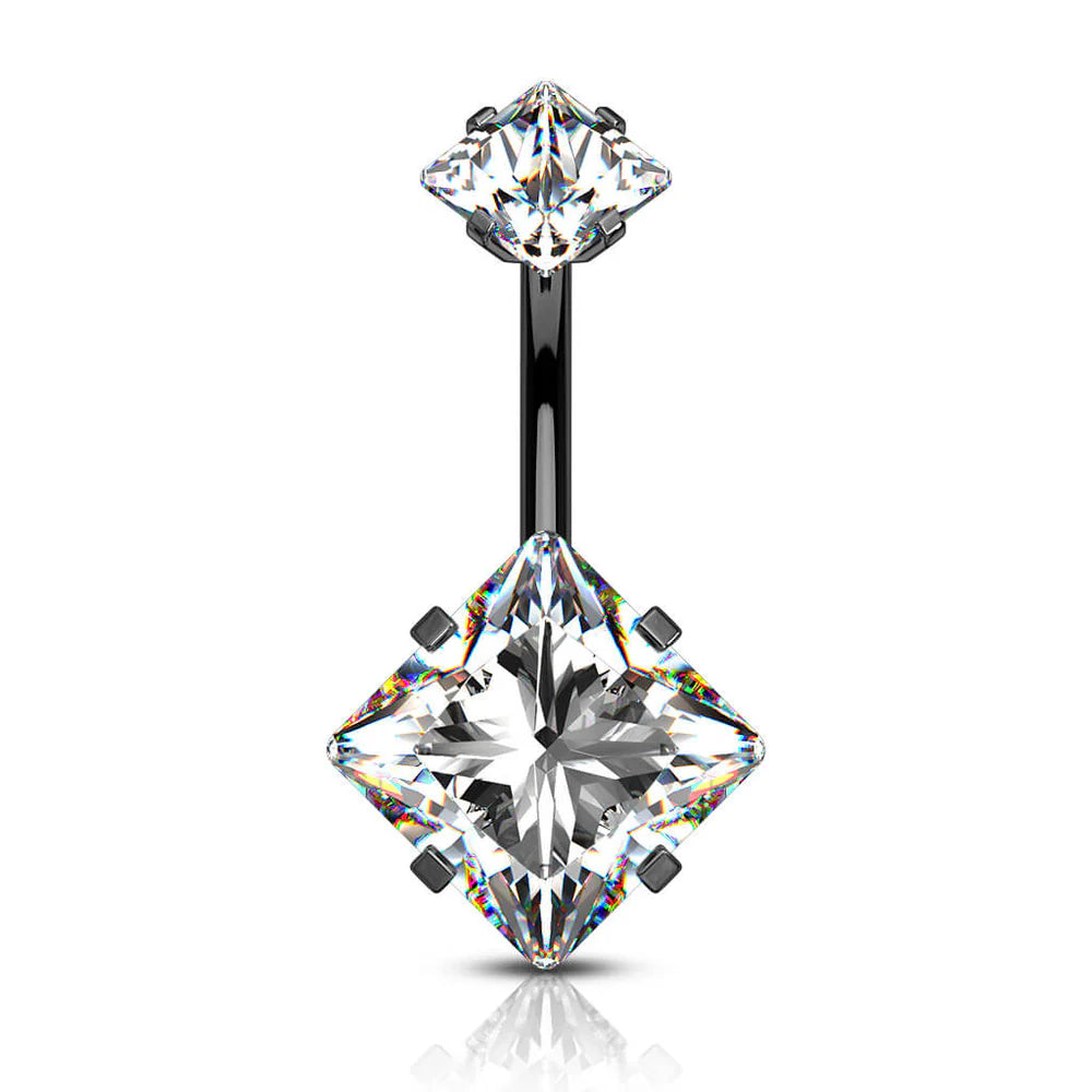 1pc Prong Set Square CZ Gem Belly Ring Internally Threaded Navel Naval Piercing