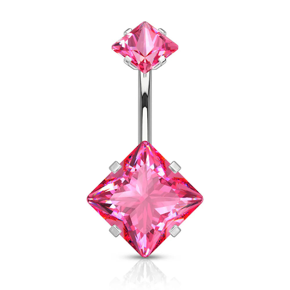 1pc Prong Set Square CZ Gem Belly Ring Internally Threaded Navel Naval Piercing