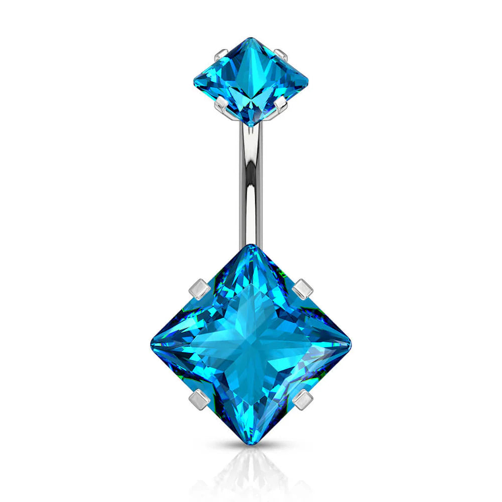 1pc Prong Set Square CZ Gem Belly Ring Internally Threaded Navel Naval Piercing