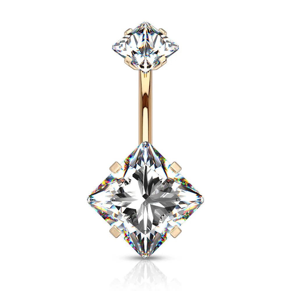 1pc Prong Set Square CZ Gem Belly Ring Internally Threaded Navel Naval Piercing