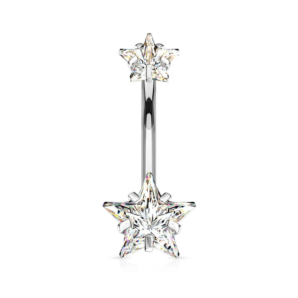 1pc Prong Set CZ Gem Double Star Internally Threaded Belly Ring Navel Naval
