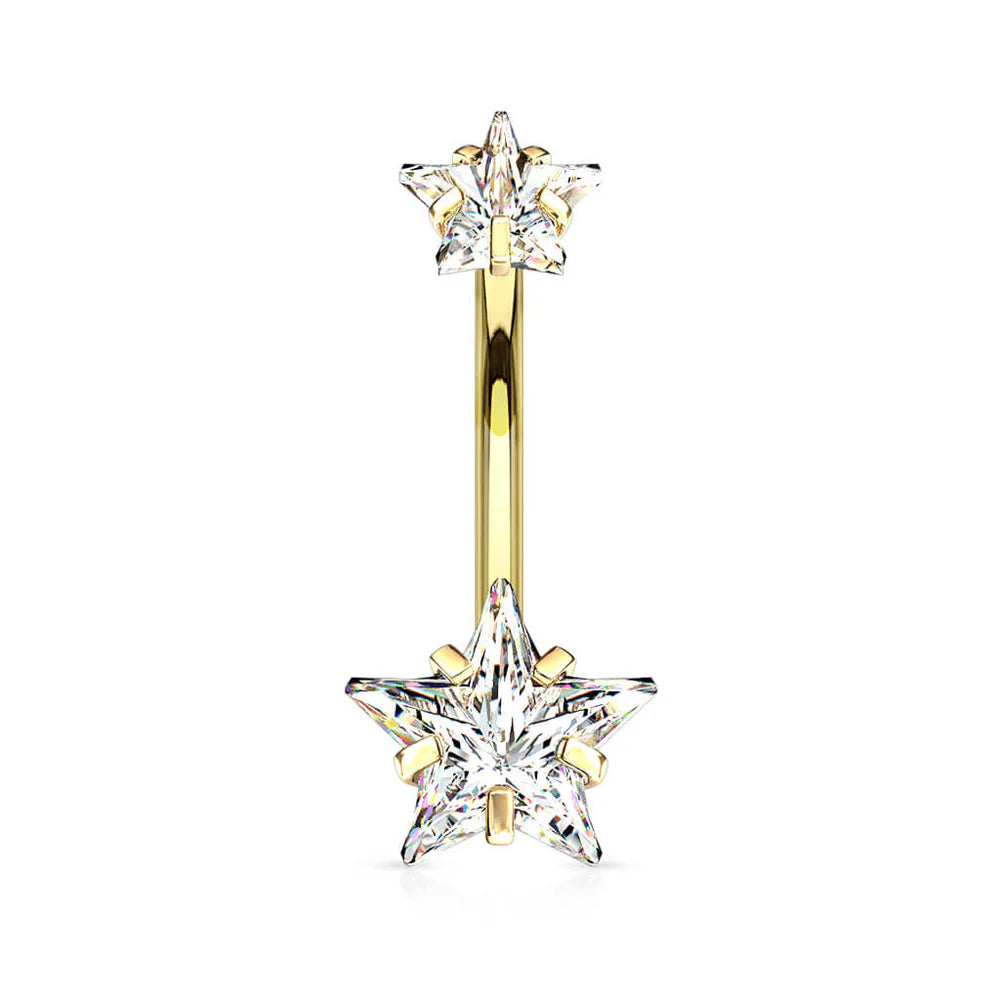1pc Prong Set CZ Gem Double Star Internally Threaded Belly Ring Navel Naval