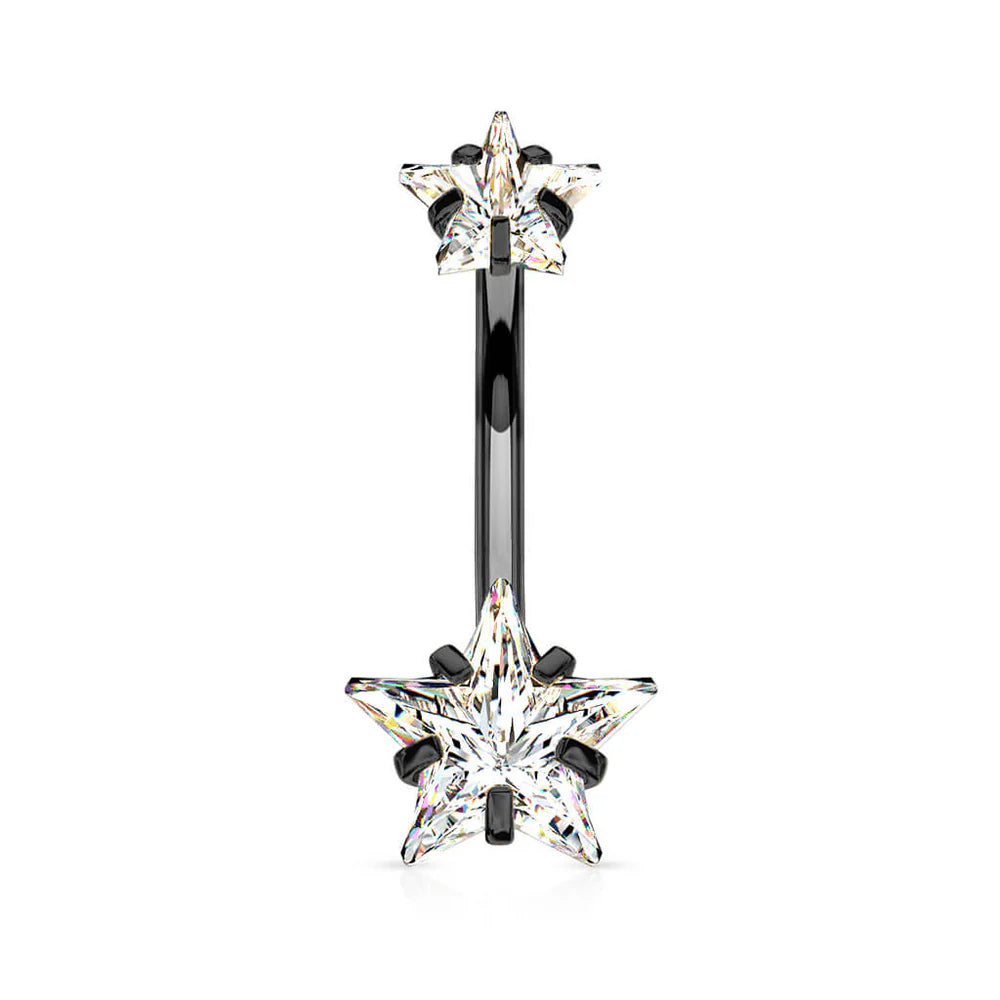 1pc Prong Set CZ Gem Double Star Internally Threaded Belly Ring Navel Naval