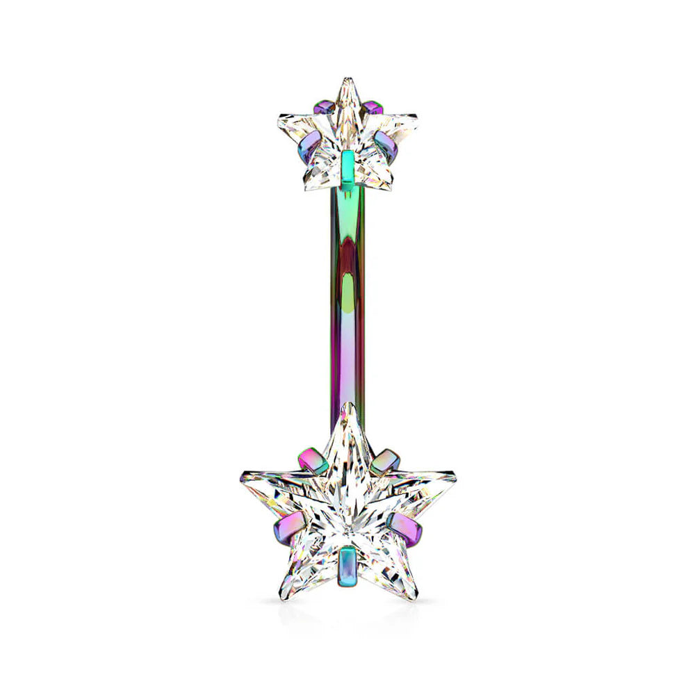 1pc Prong Set CZ Gem Double Star Internally Threaded Belly Ring Navel Naval