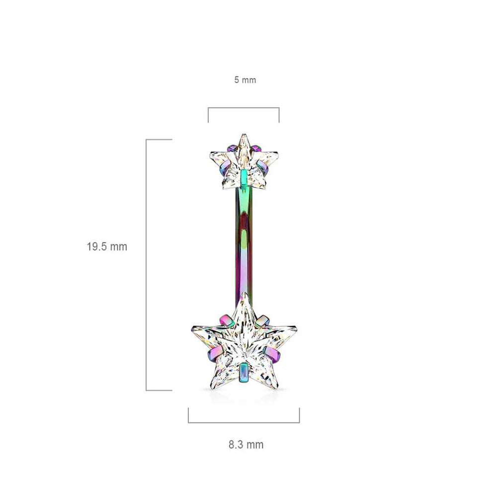 1pc Prong Set CZ Gem Double Star Internally Threaded Belly Ring Navel Naval