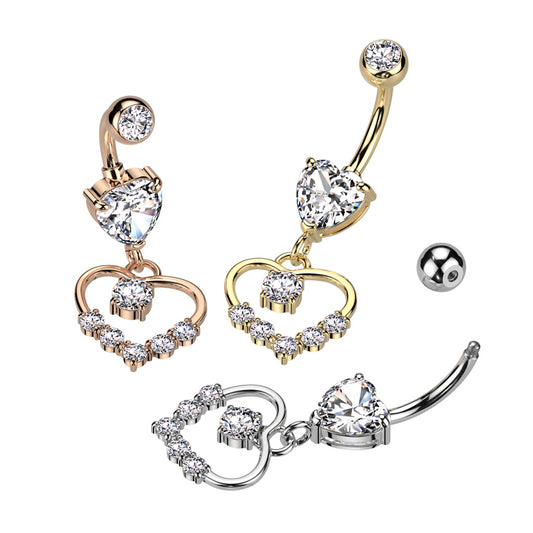 1pc Hollow CZ Gem Paved Heart Belly Button Ring Pierced Navel Gold Plated Naval