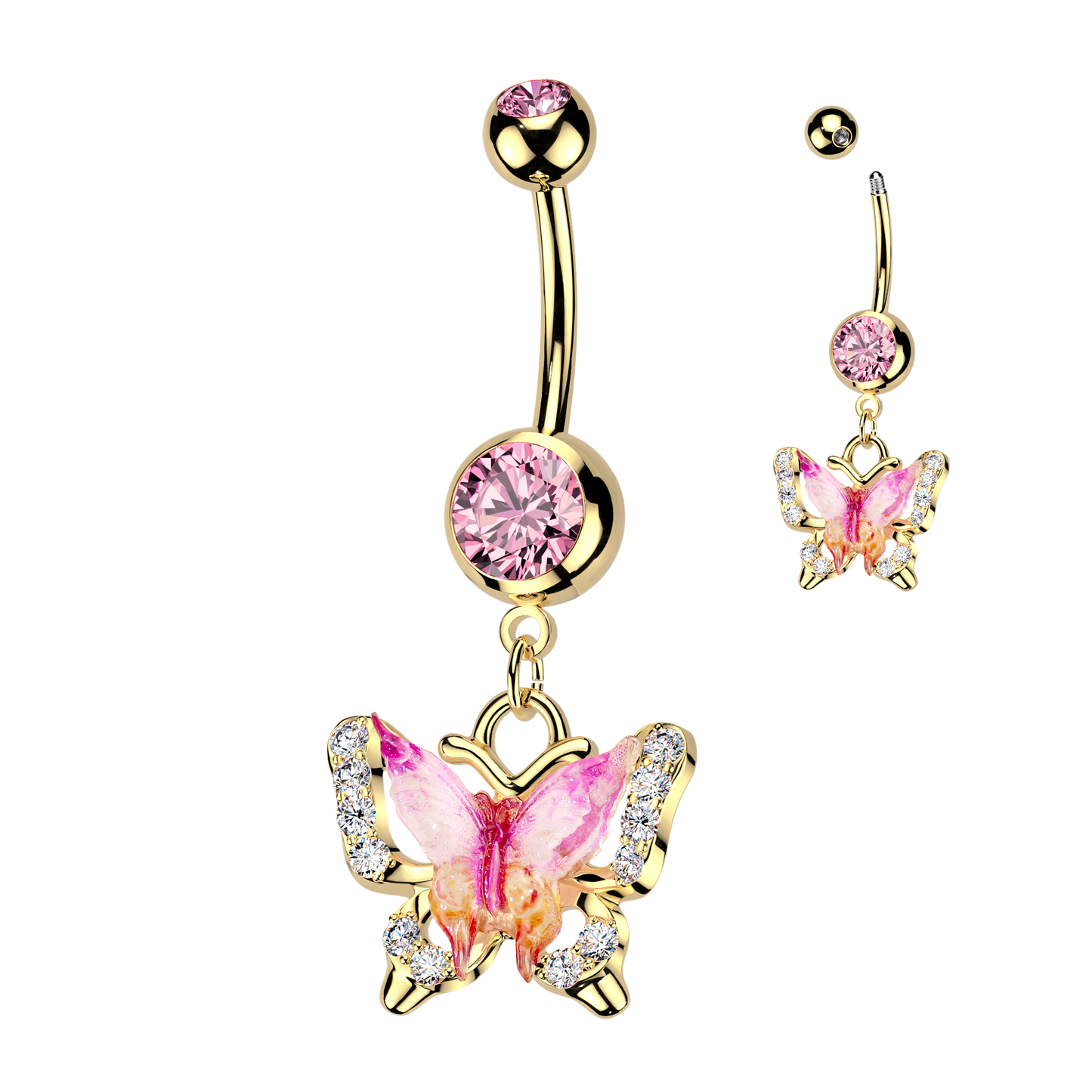 1pc Butterfly Double CZ Gem Belly Ring Navel Piercing Pierced Naval Body Jewelry