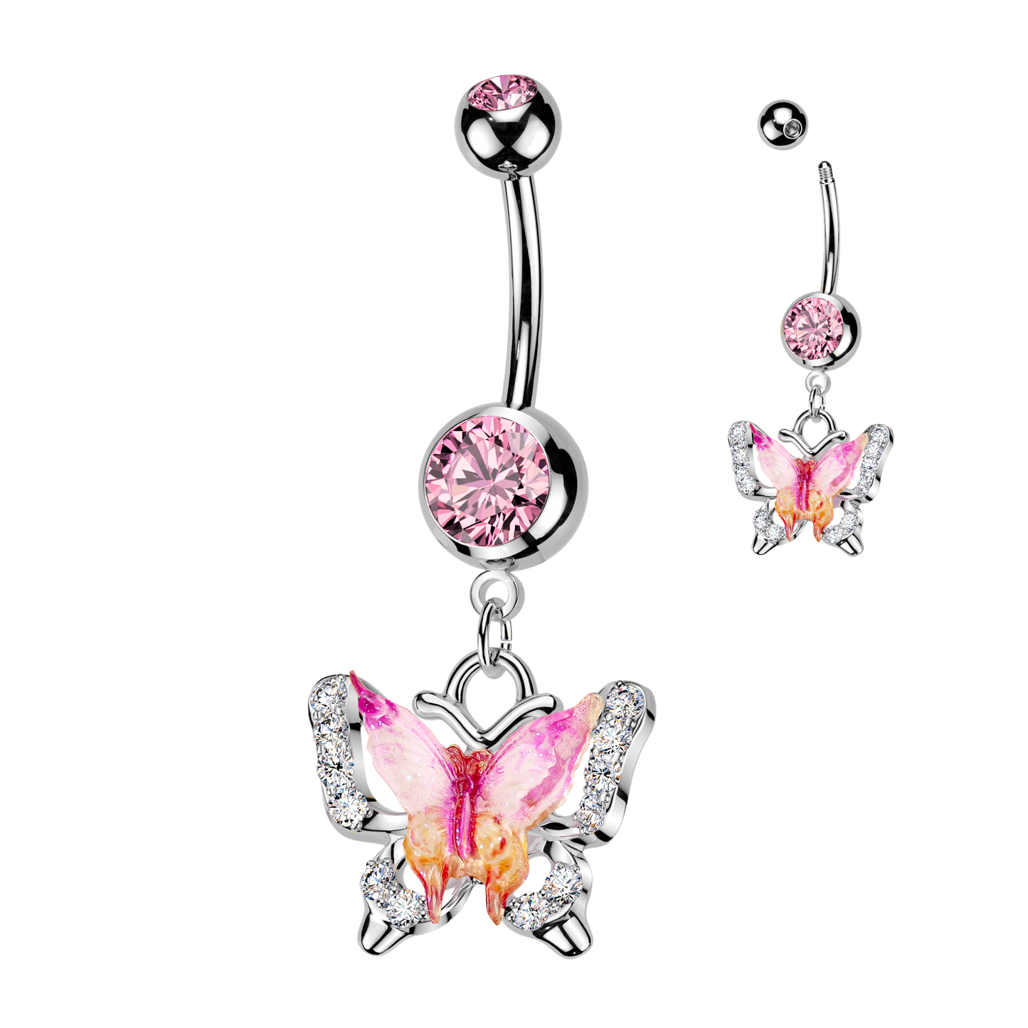 1pc Butterfly Double CZ Gem Belly Ring Navel Piercing Pierced Naval Body Jewelry