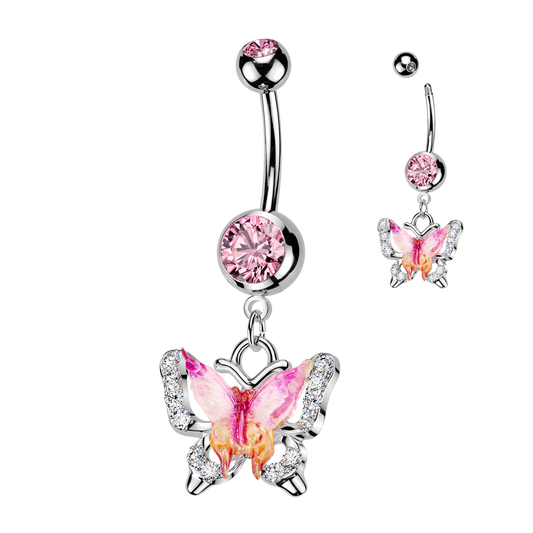 1pc Butterfly Double CZ Gem Belly Ring Navel Piercing Pierced Naval Body Jewelry