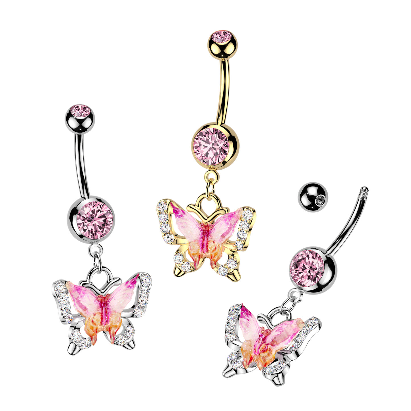 1pc Butterfly Double CZ Gem Belly Ring Navel Piercing Pierced Naval Body Jewelry