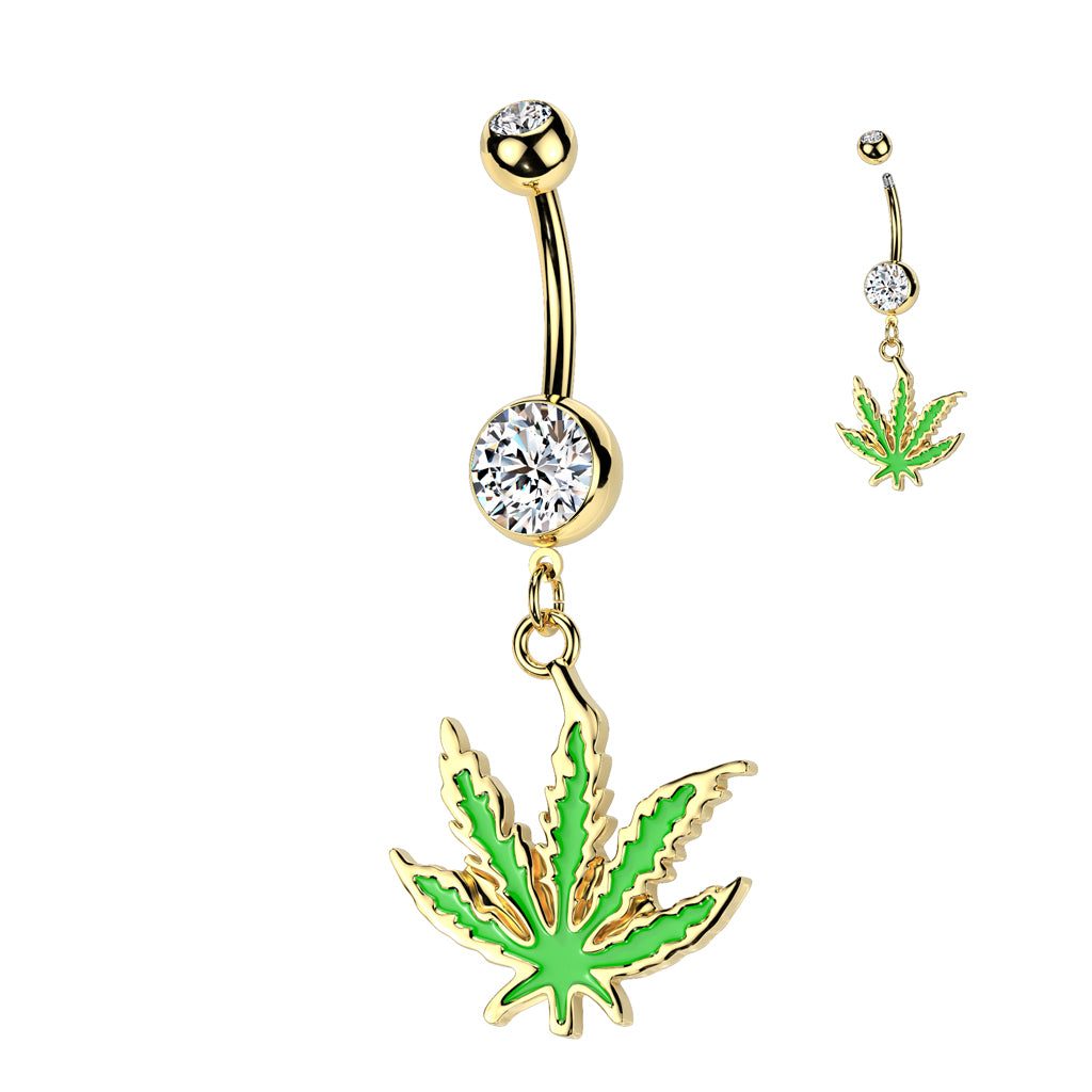 1pc Gold Pot Leaf Belly Ring Marijuana Navel Piercing Pierced Naval Body Jewelry