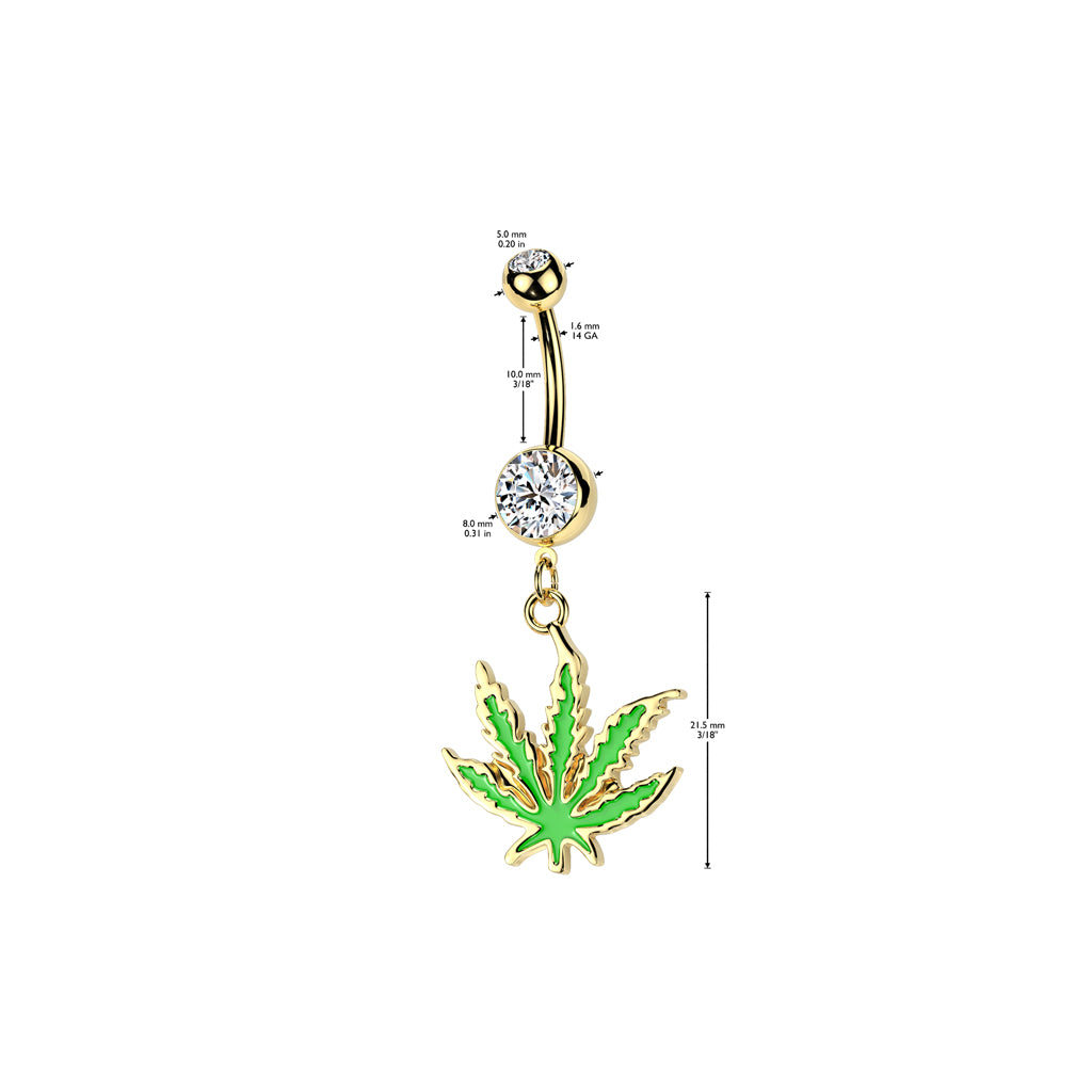 1pc Gold Pot Leaf Belly Ring Marijuana Navel Piercing Pierced Naval Body Jewelry