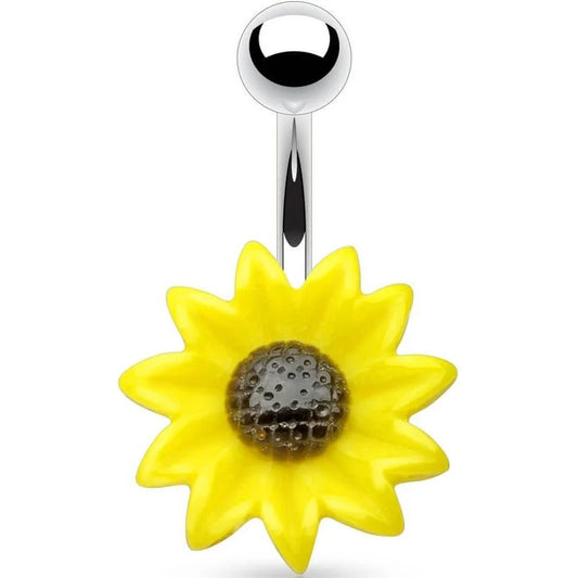 Yellow Sunflower Belly Ring Piercing Navel Naval Flower Surgical Steel Jewelry