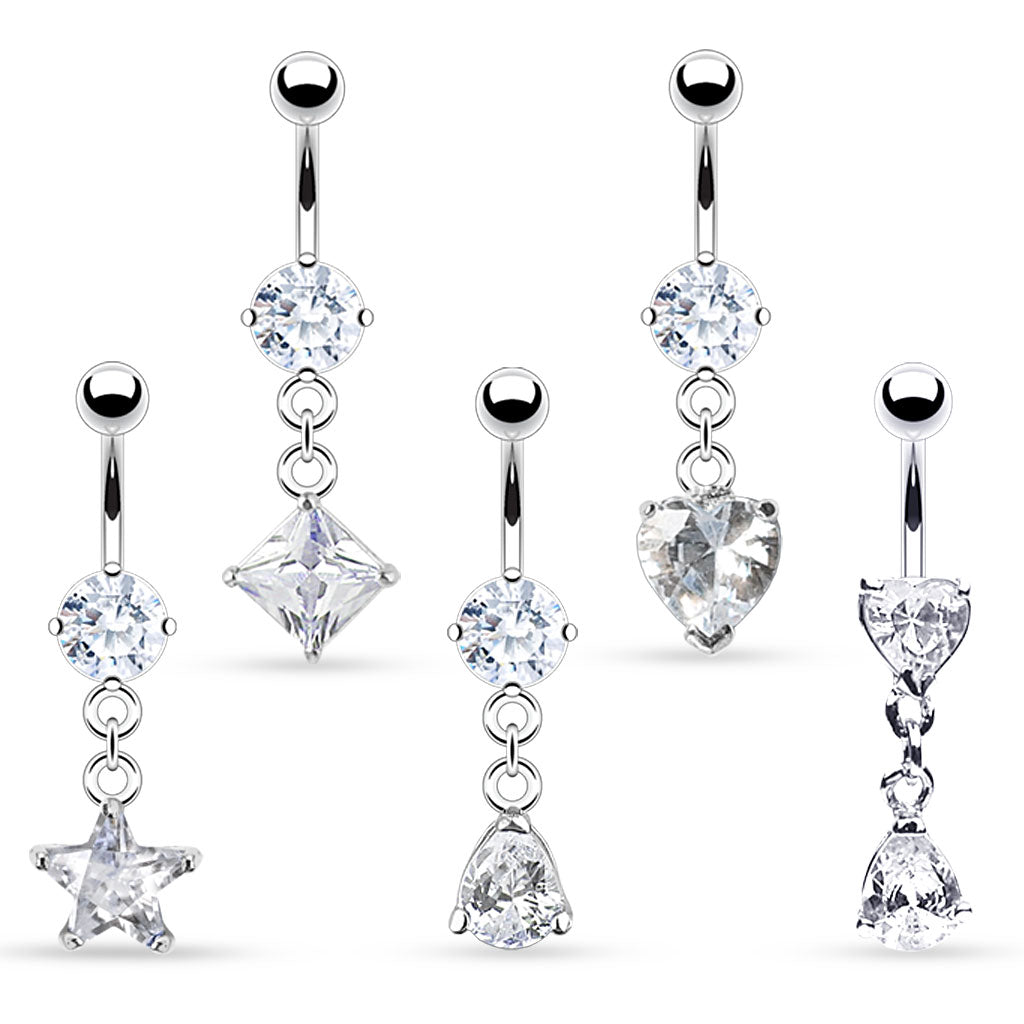 5pcs Solitaire Gem Dangle Navel Rings 14g Belly Naval Wholesale Body Jewelry