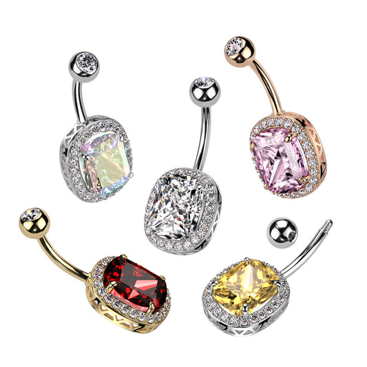 1pc Oval CZ Gem Surrounded Belly Button Ring Pierced Navel Gold Plated Naval