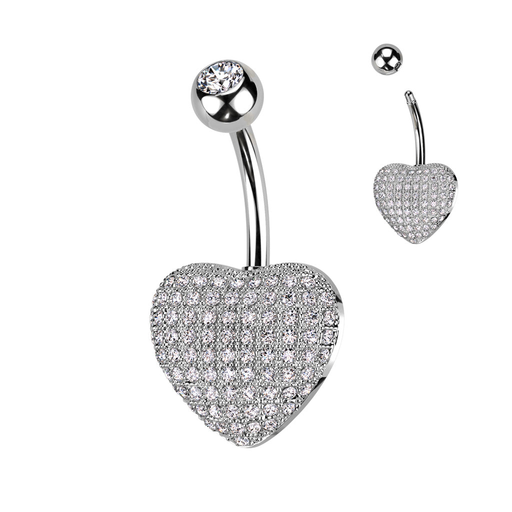 1pc Paved CZ Gems Heart Belly Button Ring Pierced Navel Gold Plated Naval