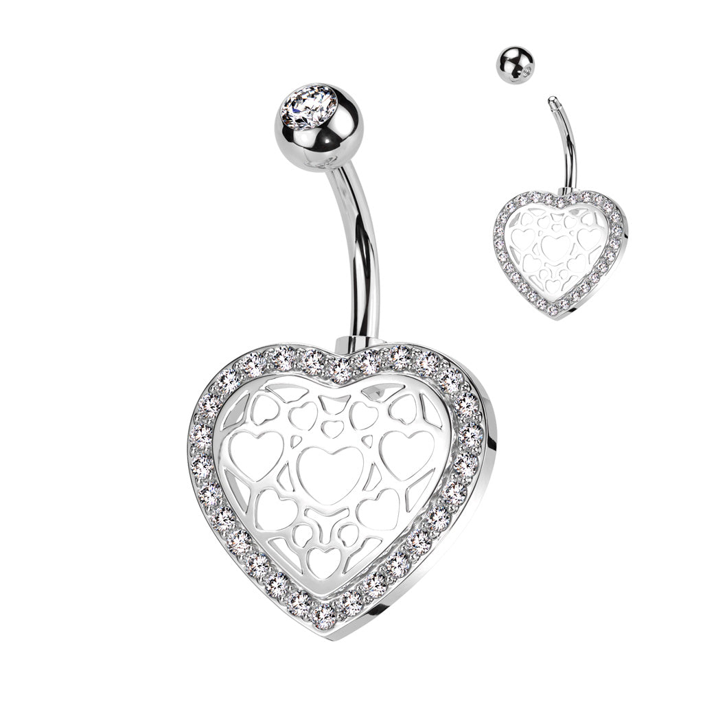 1pc Hollow Heart Pattern Center CZ Gem Belly Button Ring Pierced Navel Naval