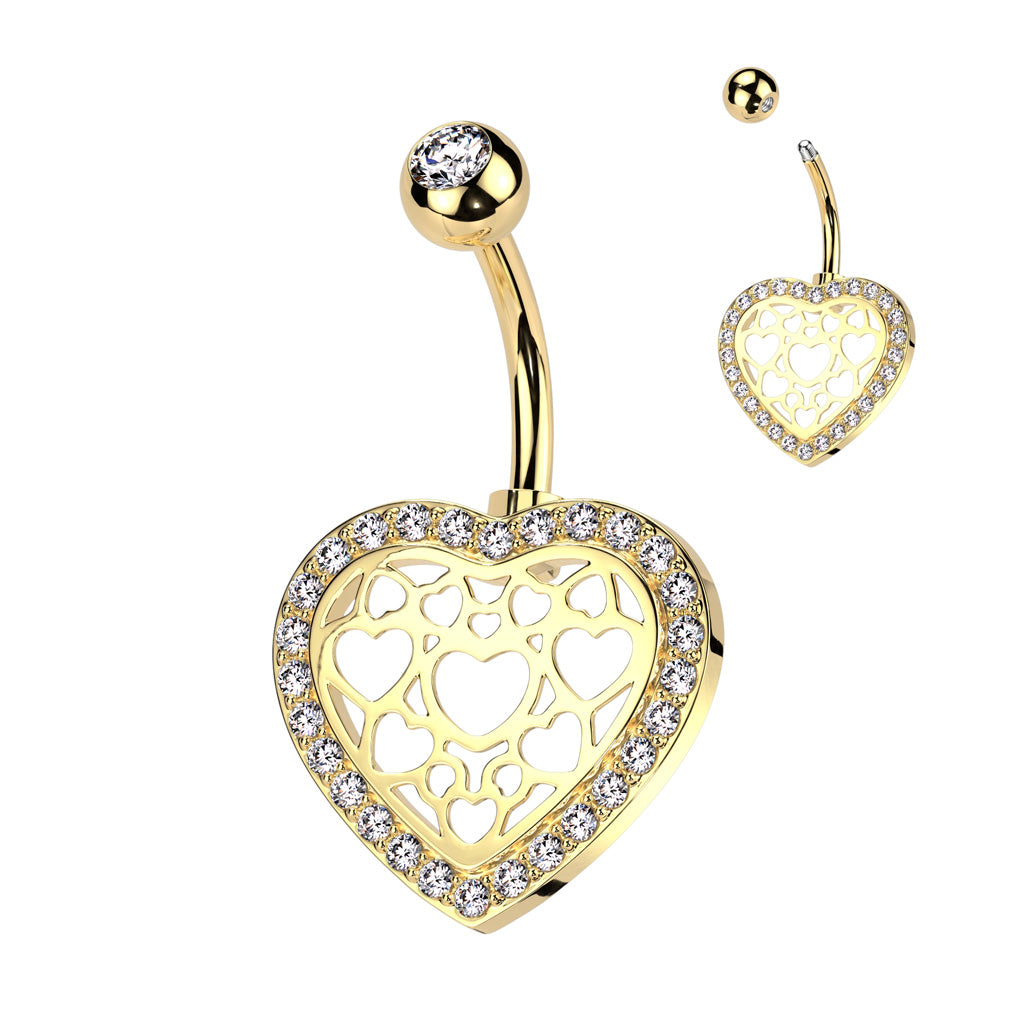 1pc Hollow Heart Pattern Center CZ Gem Belly Button Ring Pierced Navel Naval