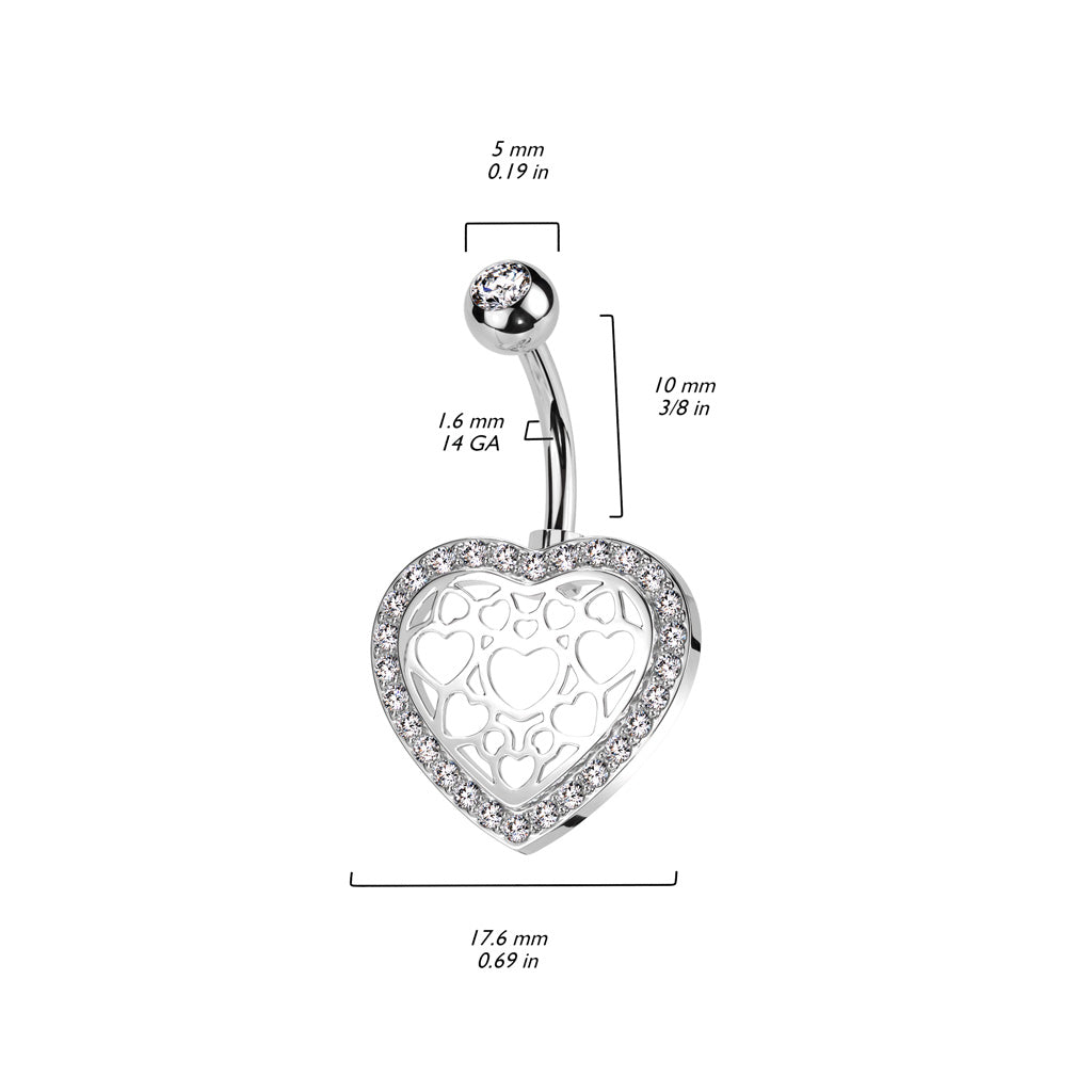 1pc Hollow Heart Pattern Center CZ Gem Belly Button Ring Pierced Navel Naval