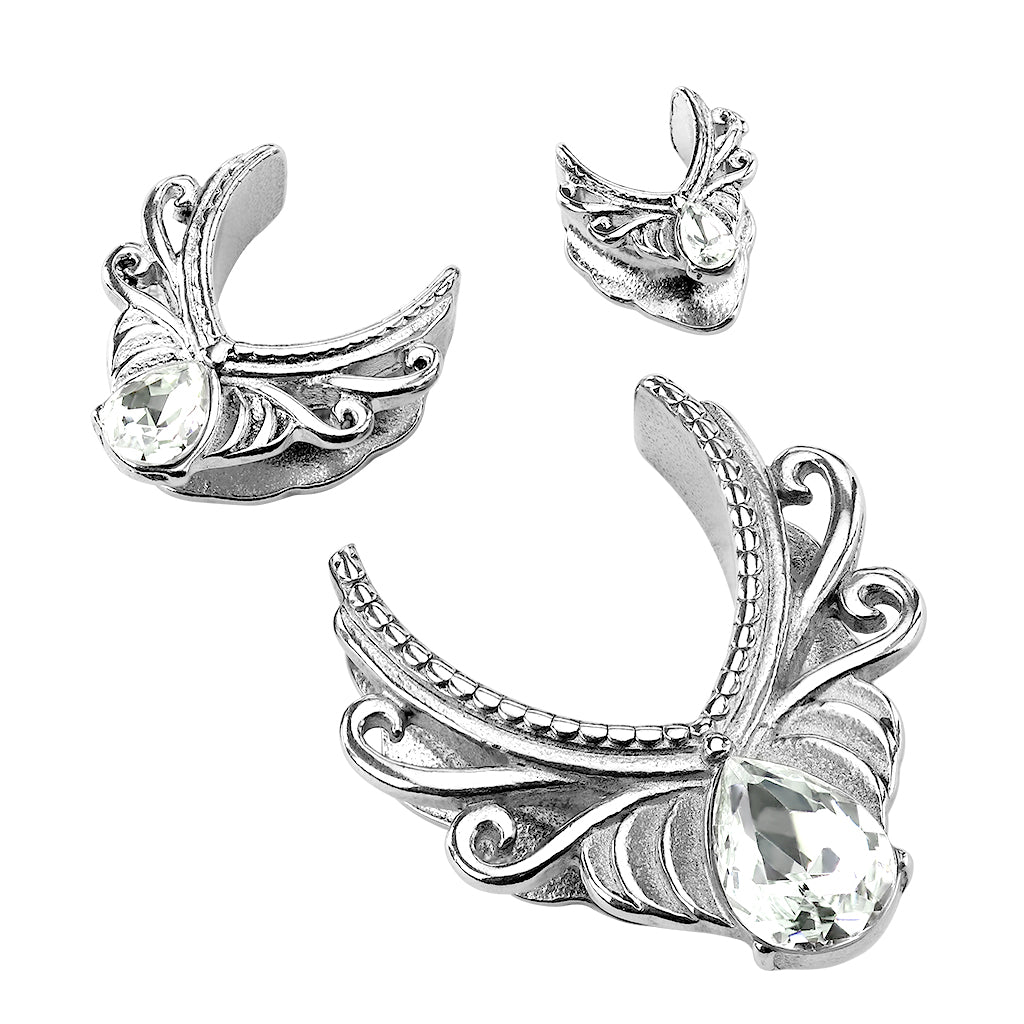 PAIR Floral Filigree V-Shaped Saddle Ear Spreader Surgical Steel Tunnels Plugs