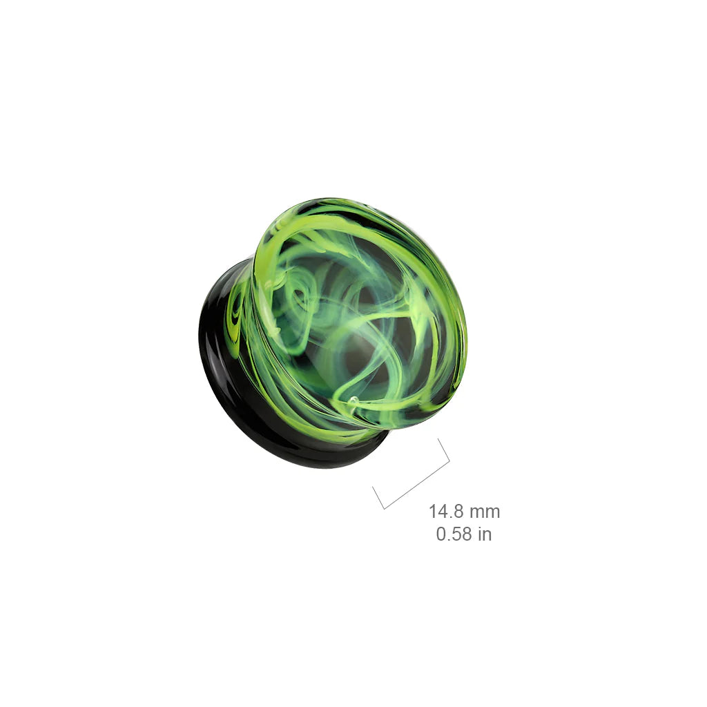 PAIR of Green Swirling Smoke Style Pyrex Glass Double Flare Plugs Body Jewelry