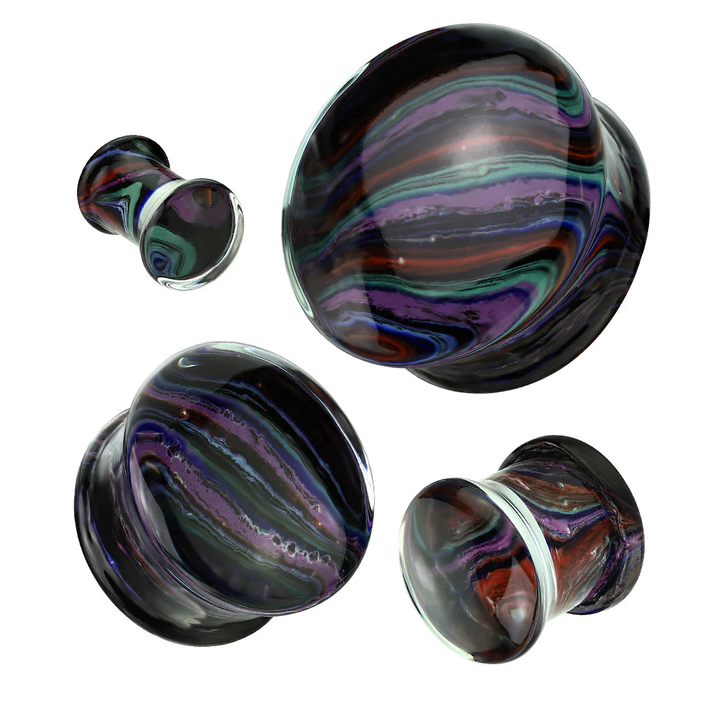 PAIR Rainbow Stripes Design Pyrex Glass Plugs Gauges Body Ear Piercing Jewelry