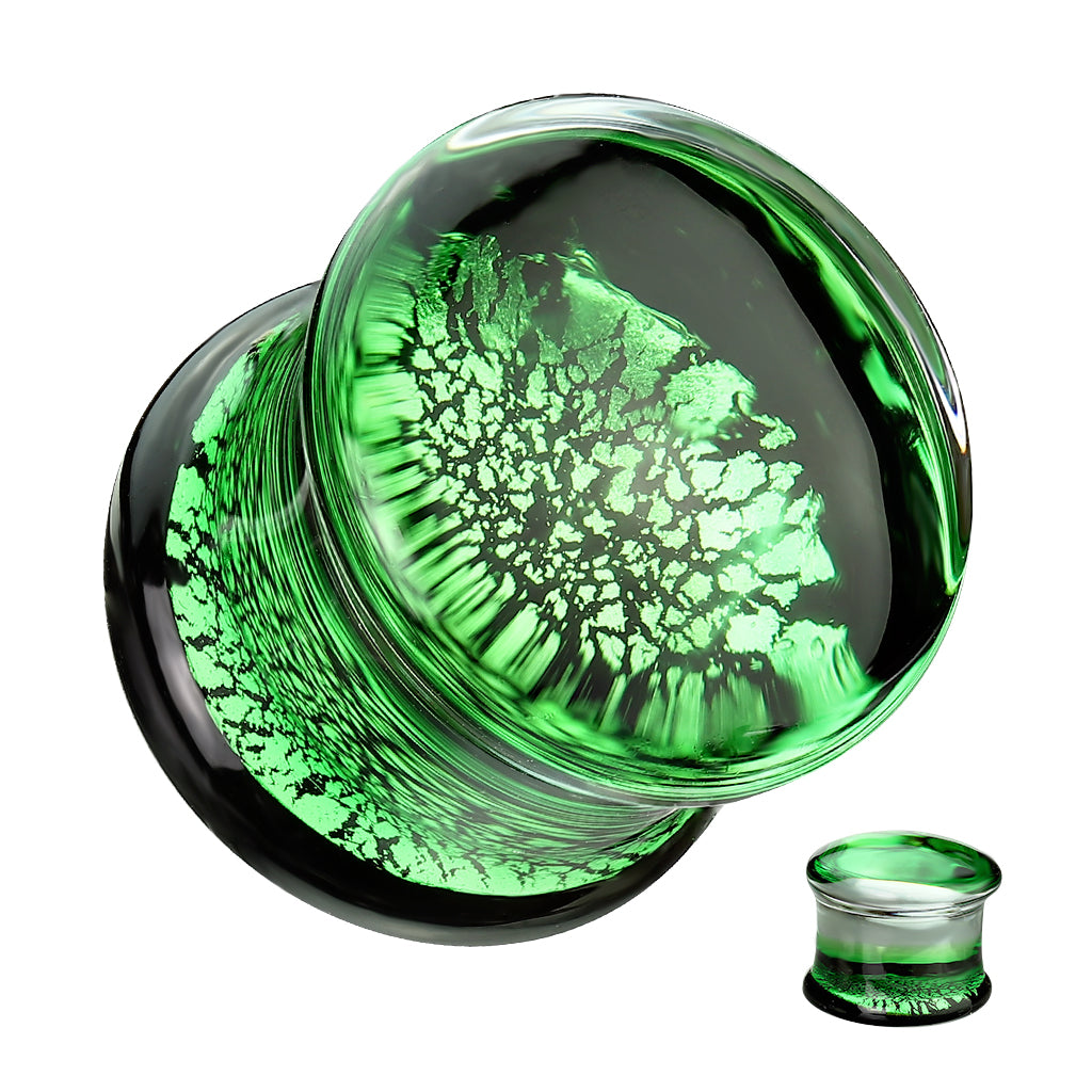 PAIR Green Fracture Design Glass Plugs Double Flare Gauges Body Jewelry (Copy)