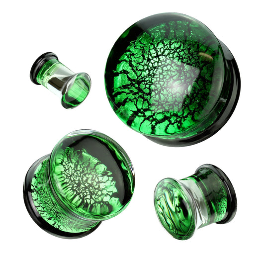 PAIR Green Fracture Design Glass Plugs Double Flare Gauges Body Jewelry (Copy)