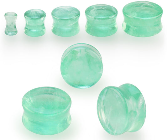 PAIR Green Fluorite Stone Plugs Organic Gauges Earlets Tunnels Body Jewelry
