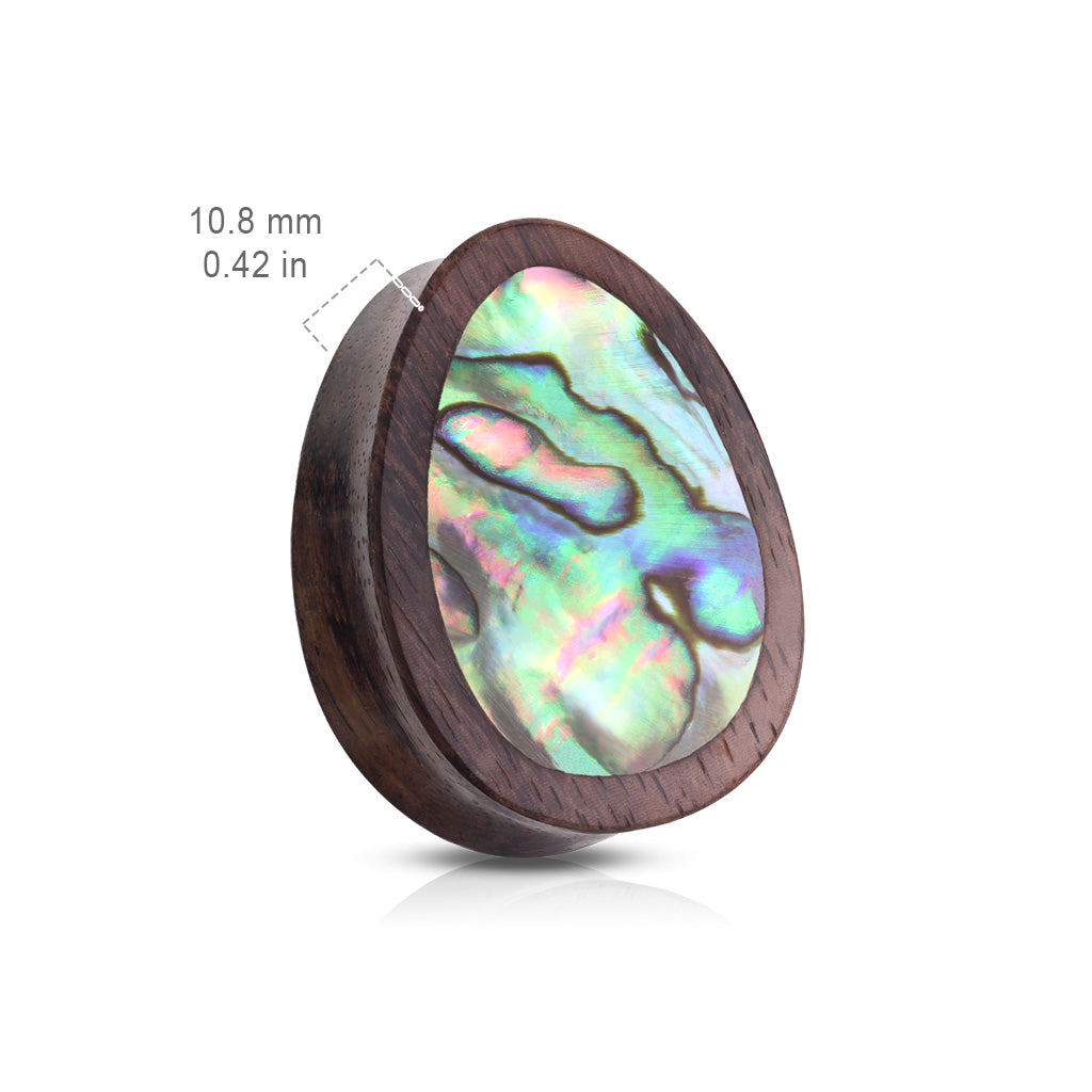 PAIR Abalone Shell Teardrop Sono Wood Saddle Plugs