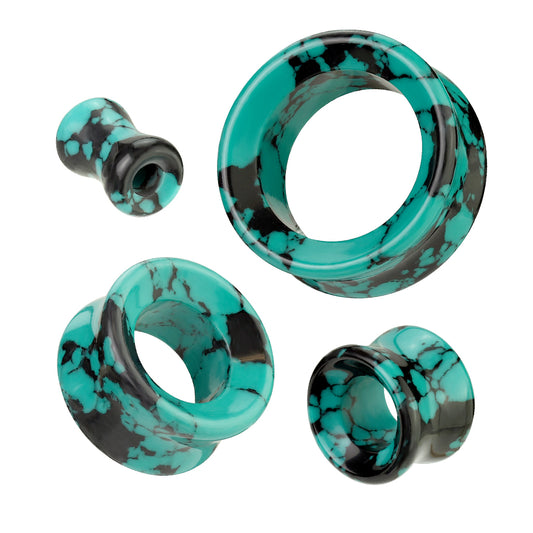 PAIR Black & Teal Synthetic Turquoise Stone Tunnels Earlets Plugs Gauges