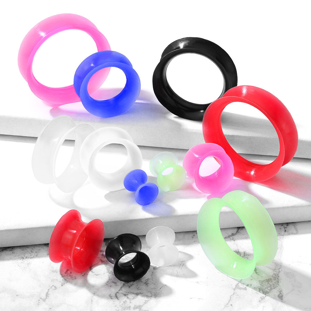 PAIR Super Soft Thin Silicone Tunnels Ear Skins Plugs Gauges Body Jewelry
