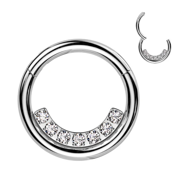 1pc Inner CNC Gems Hinged Segment Ring 16g Septum Clicker 316L Surgical Steel