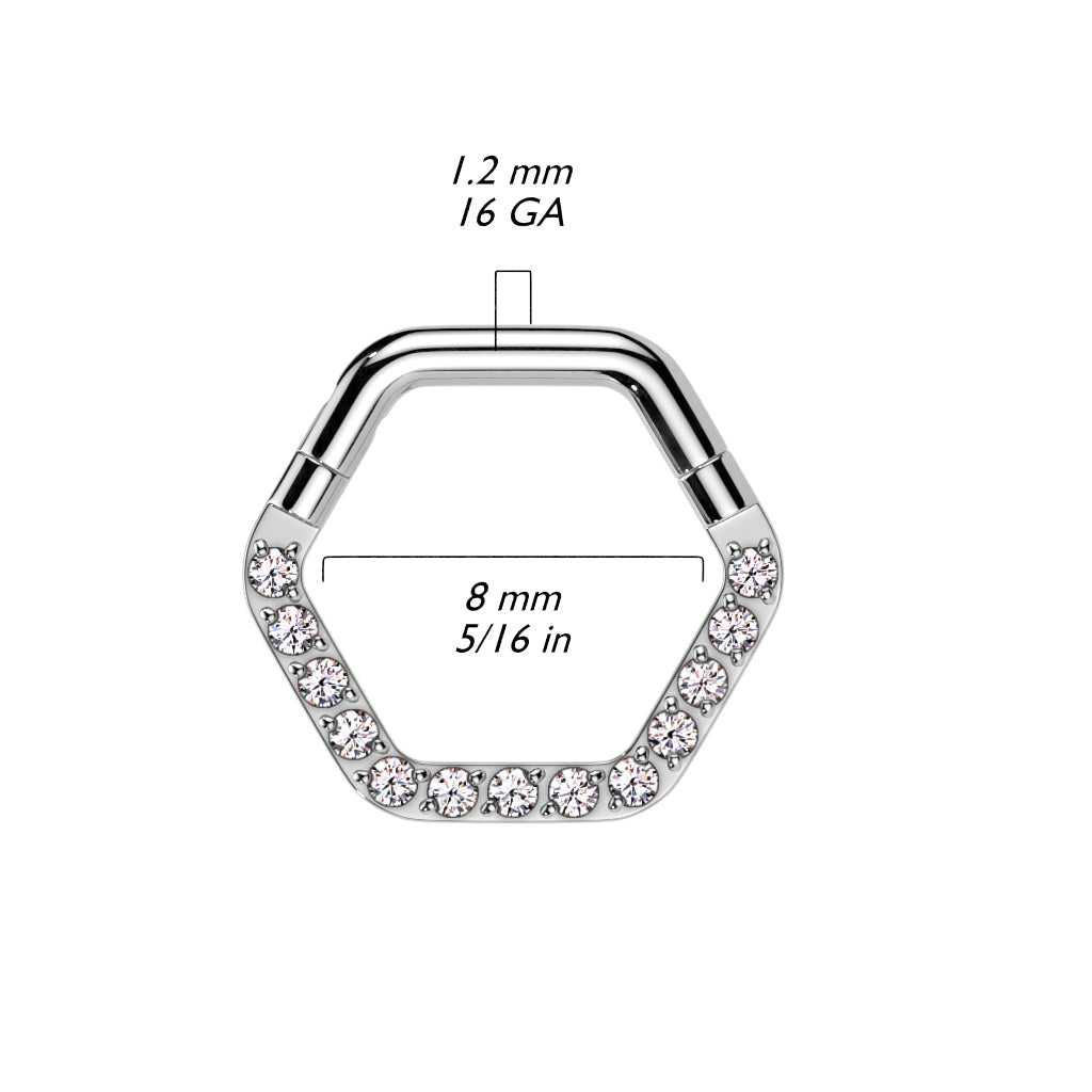 1pc CZ Gem Hexagon Hinged Segment Ring 16g Septum Clicker Helix Orbital Daith