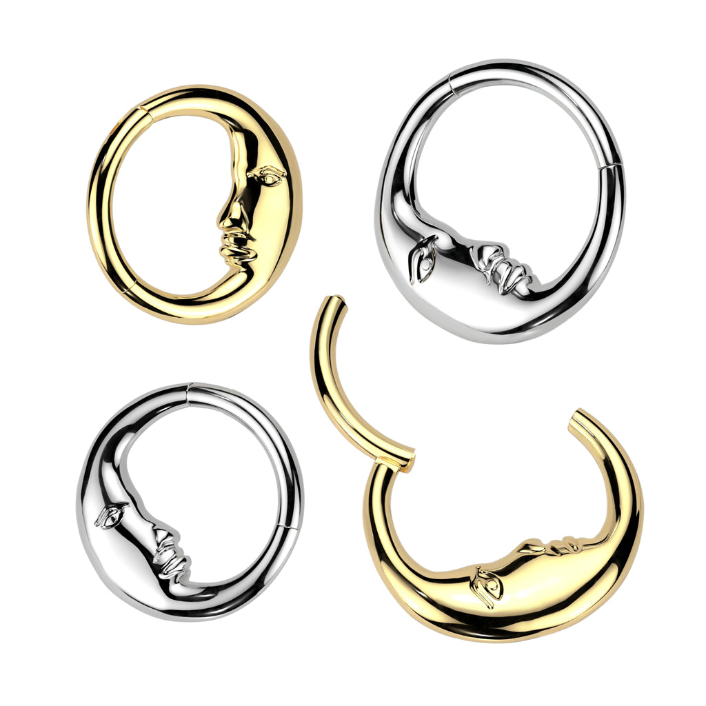 1pc Face of the Moon Hinged Segment Ring 16g Helix Septum Clicker Surgical Steel