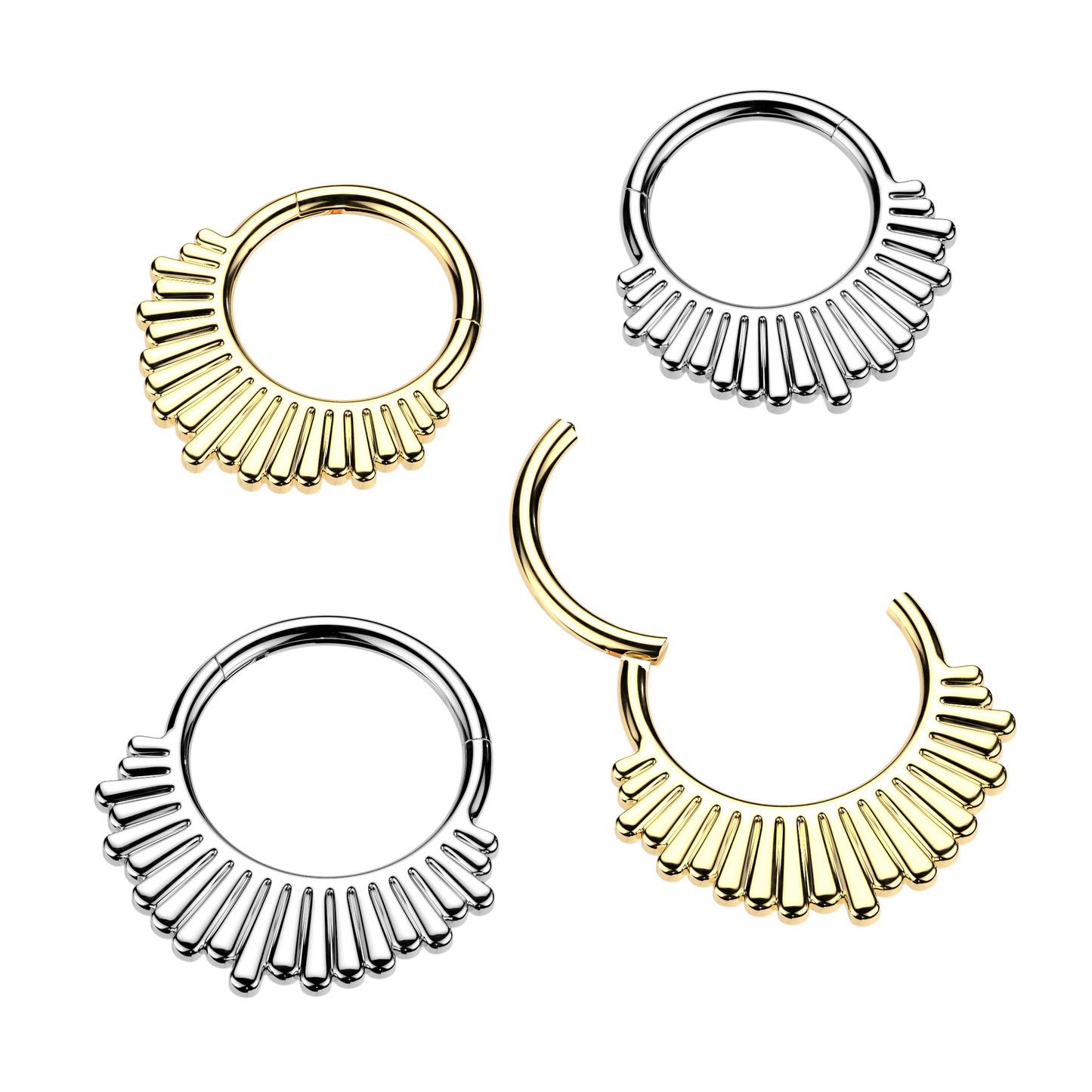 1pc Staggered Ridge Fan Hinged Segment Ring Helix Septum Clicker Body Jewelry