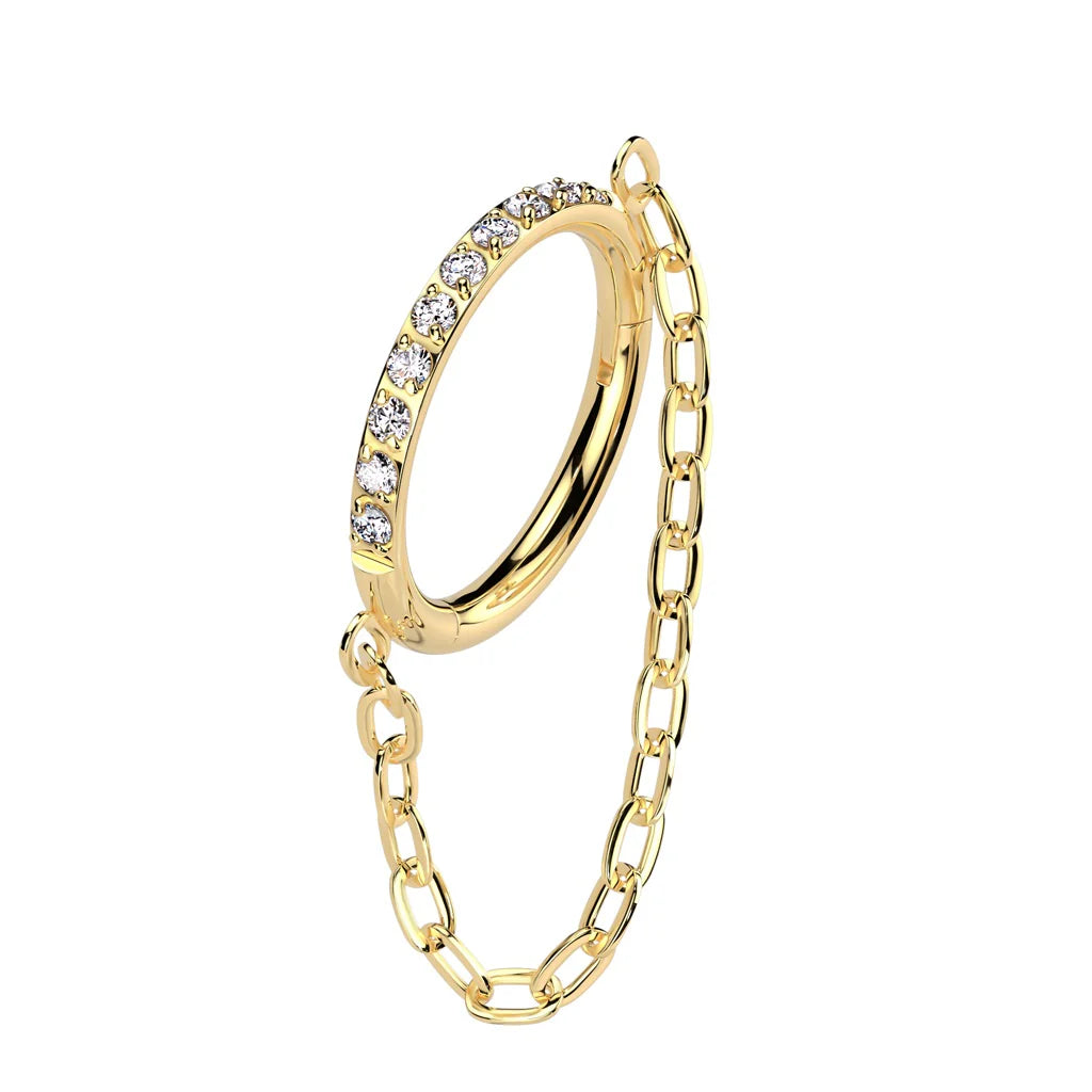 1pc Solid Titanium Chain Link CZ Gem Hinged Segment Ring Helix Cartilage Clicker