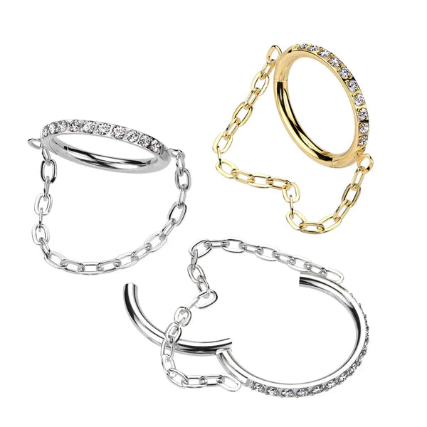 1pc Solid Titanium Chain Link CZ Gem Hinged Segment Ring Helix Cartilage Clicker