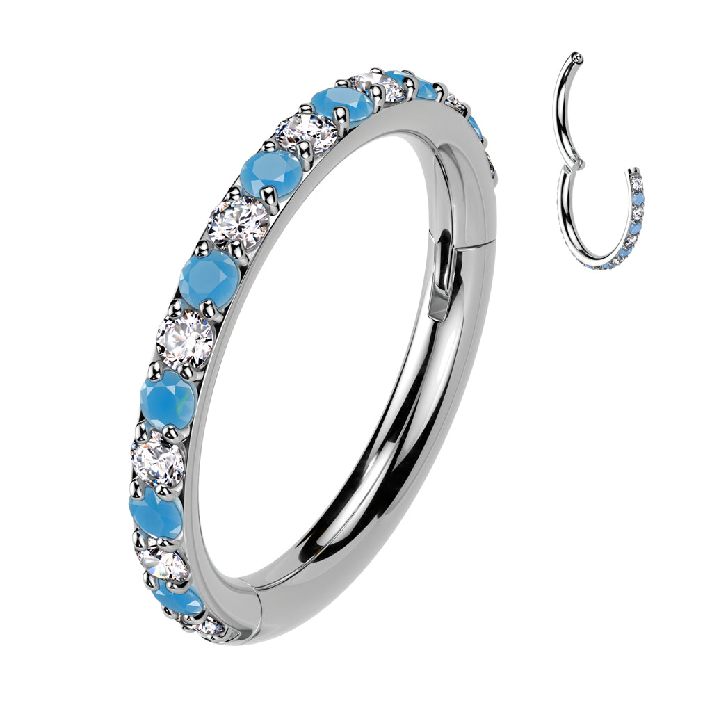 1pc Titanium Hinged Segment Ring Outer Turquoise & Gems Septum Hoop Helix Daith