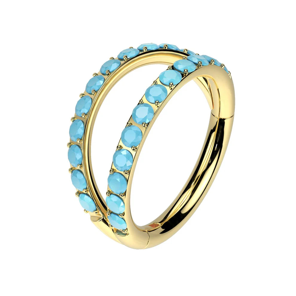 1pc Titanium Hinged Segment Ring Double Outer Turquoise Septum Hoop Helix Daith