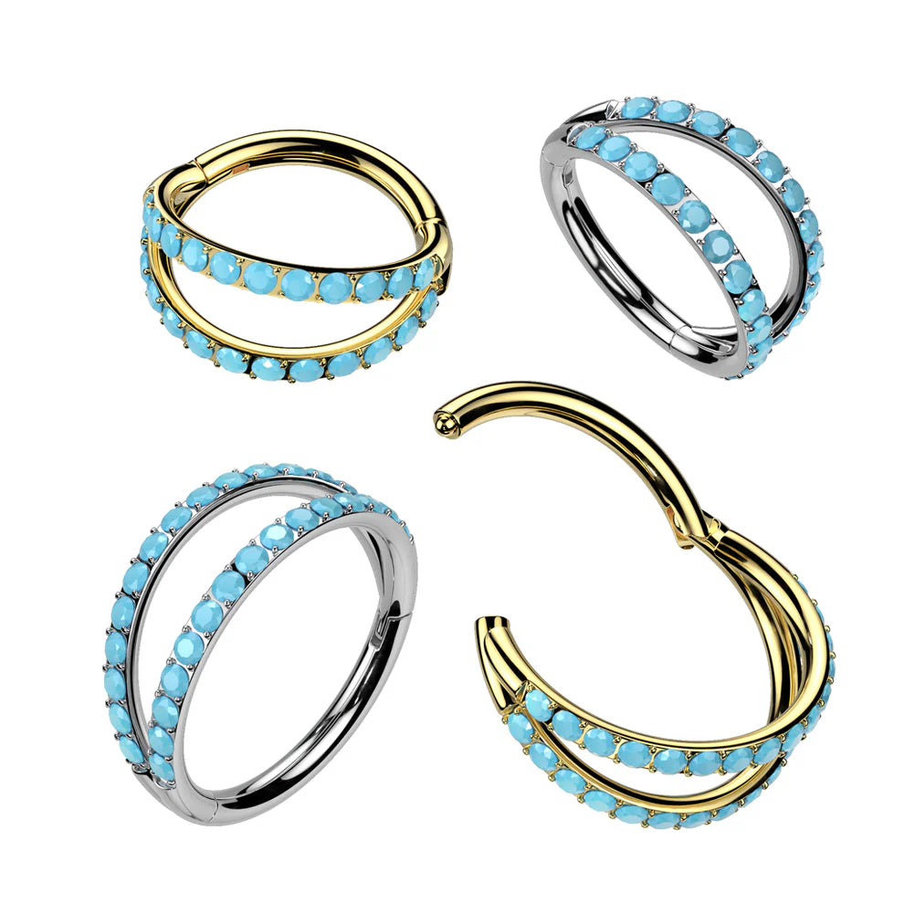 1pc Titanium Hinged Segment Ring Double Outer Turquoise Septum Hoop Helix Daith