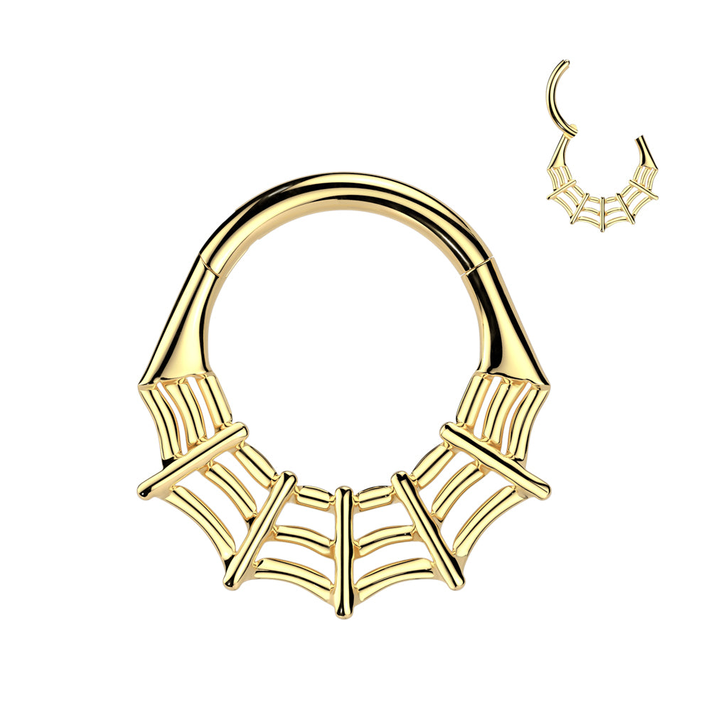 1pc Solid Titanium Spiderweb Design Hinged Segment Ring Hoop Septum Spider Web