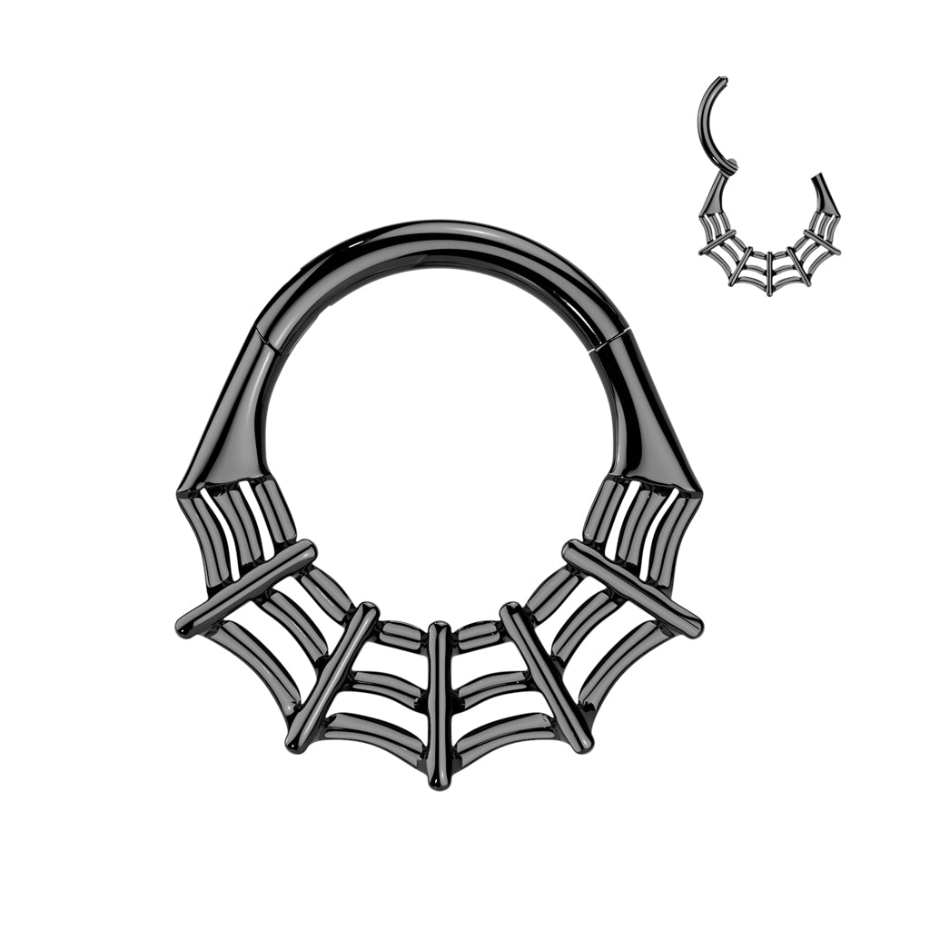 1pc Solid Titanium Spiderweb Design Hinged Segment Ring Hoop Septum Spider Web